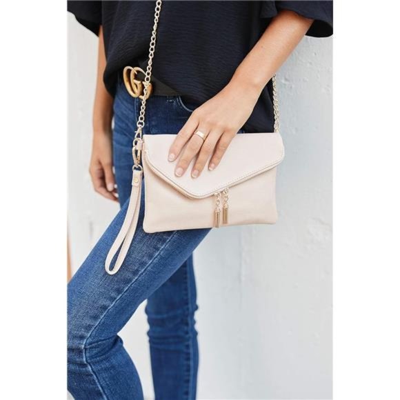 👛 Envelope Wristlet Clutch Crossbody Bag with Chain Strap (Blue Grey) One Size - Picture 7 of 7